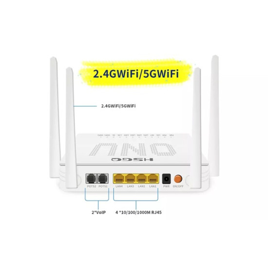 HSGQ 4GE+2POTS+1USB+2.4G+5.8G1200M WiFi XPON ONU